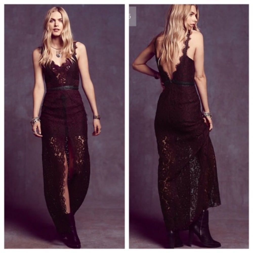 Free People Lace Maxi Dress - Dark Burgundy